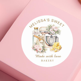 Sticker Rond Mélange de gâteau floral Cute Ingrédients Boulange