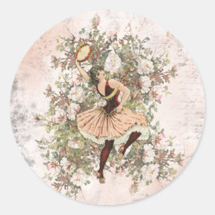 Sticker Rond Mélange floral gitan et match de danse vintage