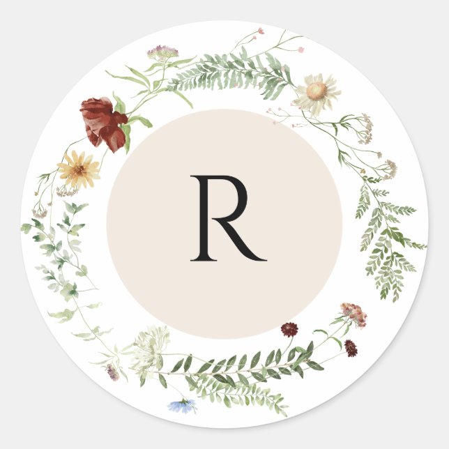 Sticker Rond Mélange Mini Fleur sauvage Monogramme Enveloppe Ph (Devant)