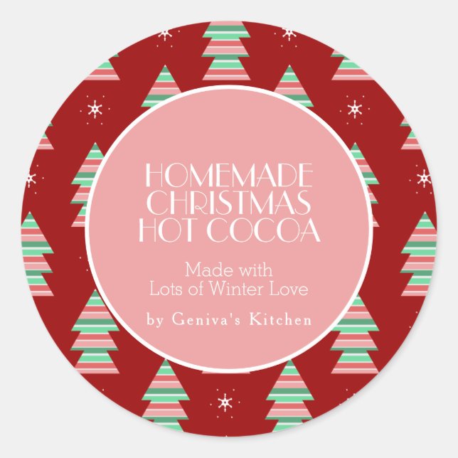 Sticker Rond Mélange pour Cacao de Noël Arbre de Noël Maison (Devant)