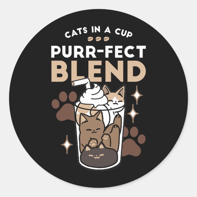 Sticker Rond Mélange Purr-Fect : Conception de café pour le caf (Devant)