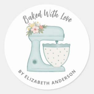 Sticker Rond Mélangeur à gâteau mignon cuit avec amour