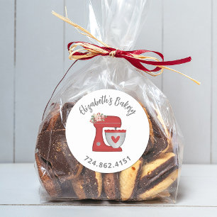 Sticker Rond Mélangeur à gâteau rouge mignon cuit avec amour