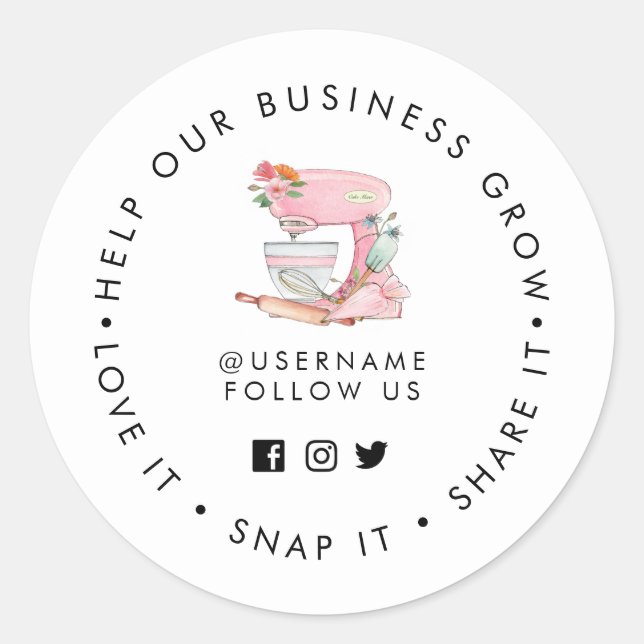 Sticker Rond Mélangeur de gâteaux Aidez notre entreprise à croî (Devant)