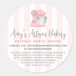 Sticker Rond Mélangeuse de cuisine de boulangerie Rose pâle ray