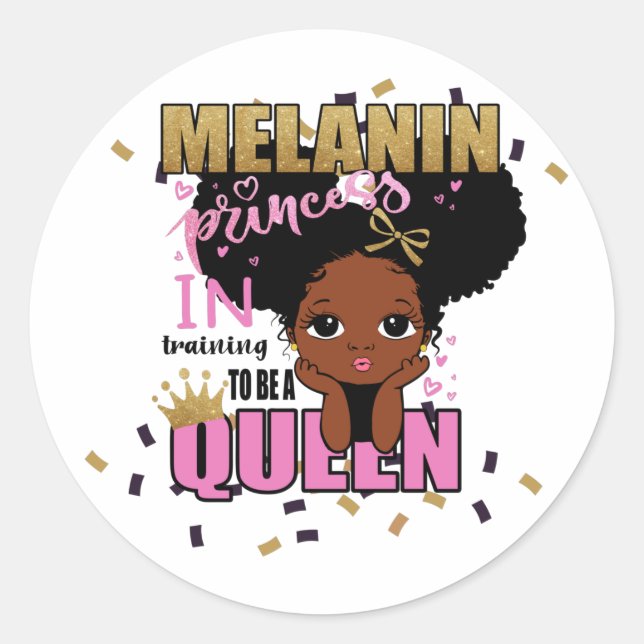 Sticker Rond Melanin Princess Training To Be Queen Lilibet Cade (Devant)