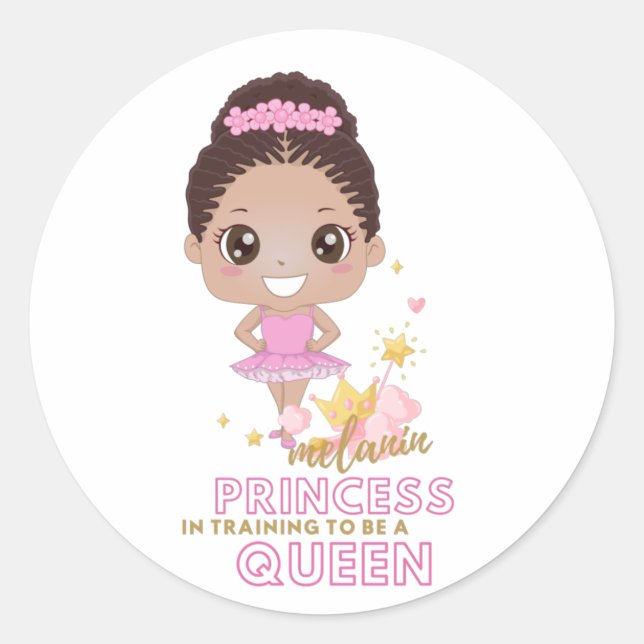Sticker Rond Melanin Princesse Entraînement Pour Être Reine Bal (Devant)