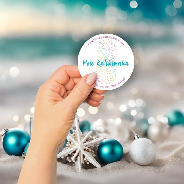 Sticker Rond Mele Kalikimaka Ananas de Noël Tropical (Mele Kalikimaka Christmas Pineapple Tropical Classic Round Sticker)