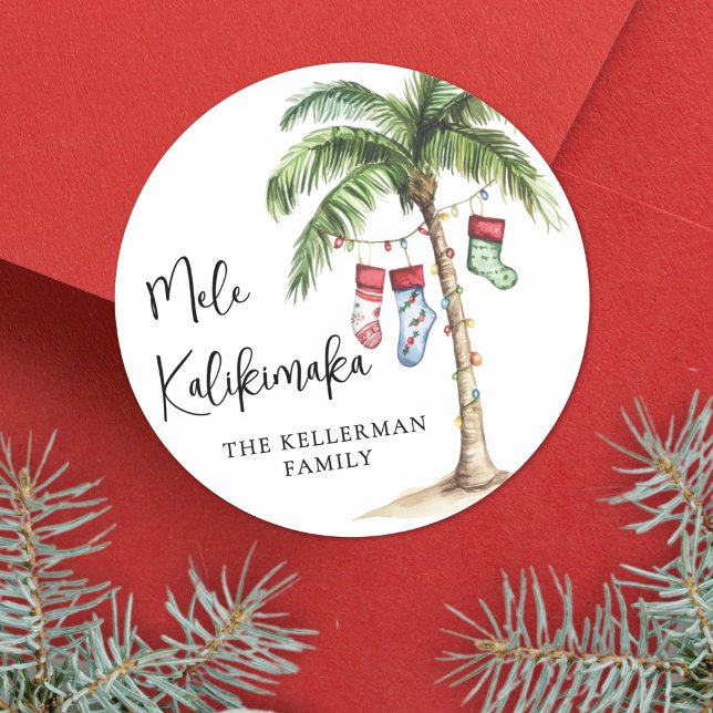 Sticker Rond Mele Kalikimaka Beach Christmas (Mele Kalikimaka Tropical Beach Christmas Classic Round Sticker)