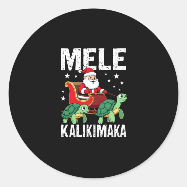 Sticker Rond Mele Kalikimaka Christmas Shirt � Santa Sleigh Sea (Devant)