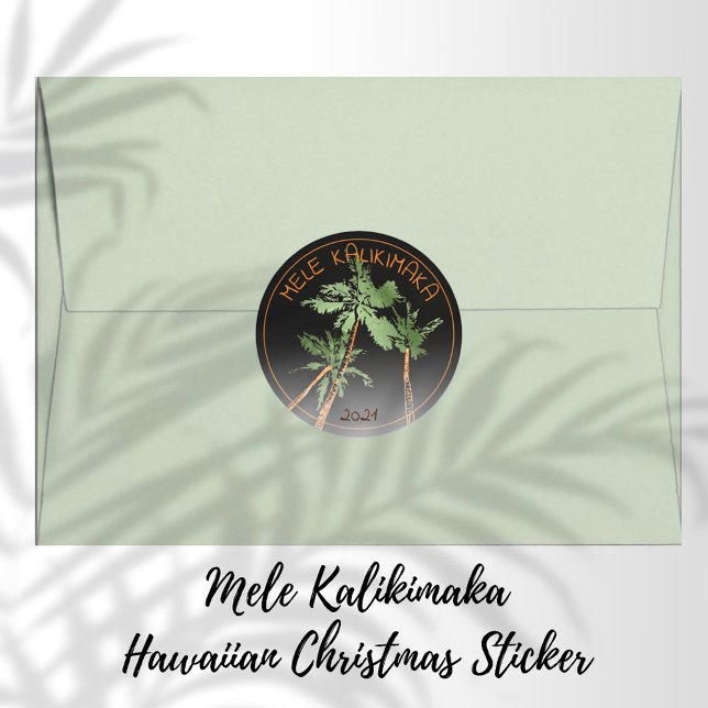 Sticker Rond Mele Kalikimaka Hawaii Palmiers Noël Noir (Créateur téléchargé)