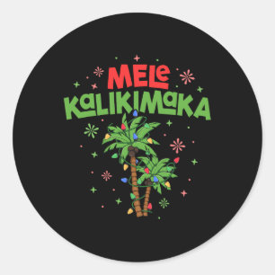Sticker Rond Mele Kalikimaka Hawaiian Christmas Palm Tree Light