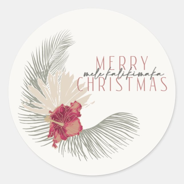 Sticker Rond Mele Kalikimaka Wreath, style hawaïen Noël (Devant)