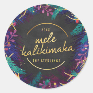 Sticker Rond Mele Kalikmaka Merry Botanical Holiday Clas Cadeau