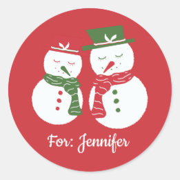 Sticker Rond Mellow Snowmen - red Christmas custom for gift tag