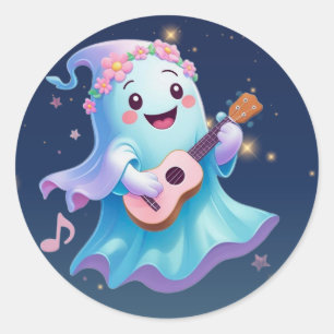 Sticker Rond Mélodie de l'Afterlife - Kawaii Ghost Musician