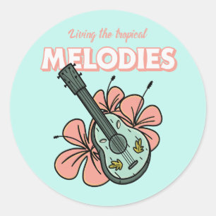 Sticker Rond Mélodies tropicales Ukulele Floral Art
