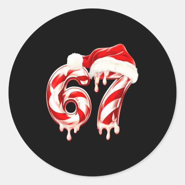 Sticker Rond Melting Candy Cane 67 Christmas Design, Santa Hat  (Devant)
