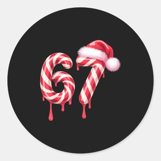 Sticker Rond Melting Candy Cane 67 Christmas, Santa Hat Holiday (Devant)