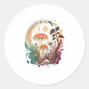 Sticker Rond Mème de champignon Aesthetic Goblincore et Cottage