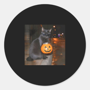 Sticker Rond Mème de chat de citrouille drôle trick or treat ha