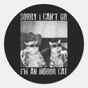 Sticker Rond Mème de chat intérieur amusant Désolé je ne peux p