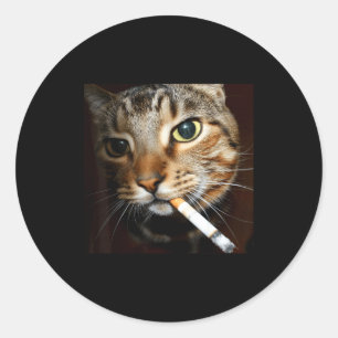 Sticker Rond Mème de chat qui fume drôle humour noir chat sarca