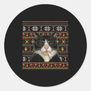 Sticker Rond Mème de chat qui fume drôle Sweat de Noël laid Cha