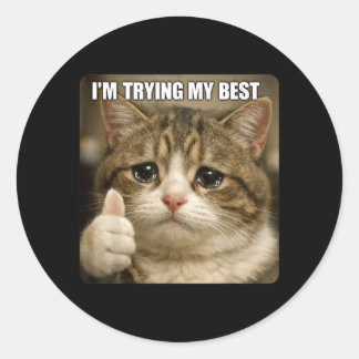 Sticker Rond Mème de chat qui pleure drôle pour hommes femmes e