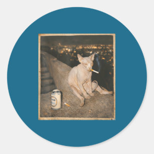 Sticker Rond Mème de chat Sphynx qui fume Drôle