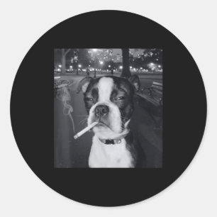 Sticker Rond Mème de chien qui fume drôle Cigarette Mème de chi
