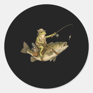 Sticker Rond Mème de grenouille rétro B Papa pêche à l'aube Fêt