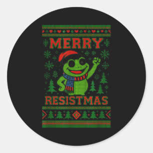 Sticker Rond Mème drôle de grenouille de Noël Resistmas Humour