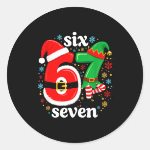 Sticker Rond Mème drôle Six Sept 67 Elfe 6 7 Père Noël Noël Pa