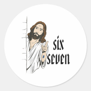 Sticker Rond Mémé drôle Six Sept Brainrot 6 7 Viral Gen Z 67 T