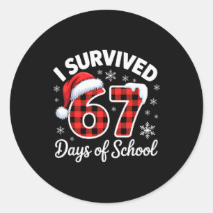 Sticker Rond Mème drôle Six Sept Noël J'ai survécu 67 Jours 
