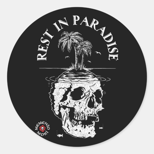 Sticker Rond Memento Mori Shirt - Repos Au Paradis - Latin Tatt (Devant)