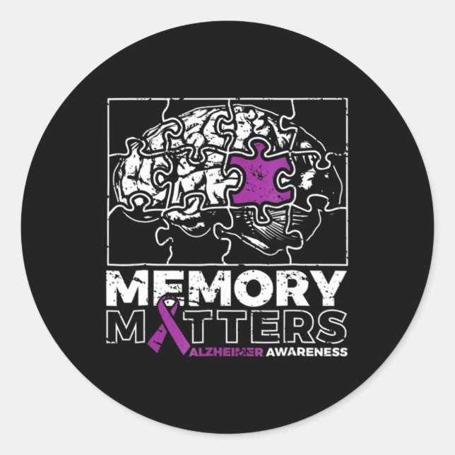 Sticker Rond Mémoire Matière Violet Ruban Cerveau Puzzle Alzhei (Devant)