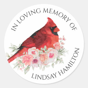 Sticker Rond Mémorial aquarelle Cardinal Fleur Faveur