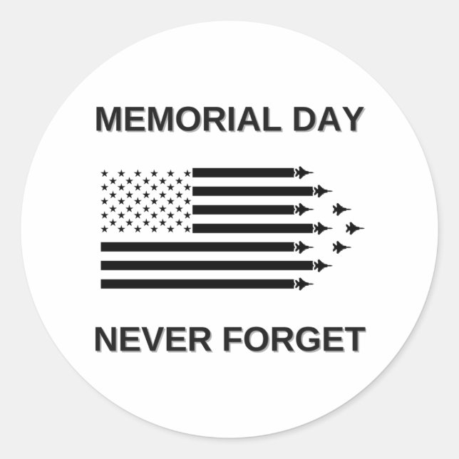 Sticker Rond Memorial Day Never Forget | Étoiles et rayures (Devant)