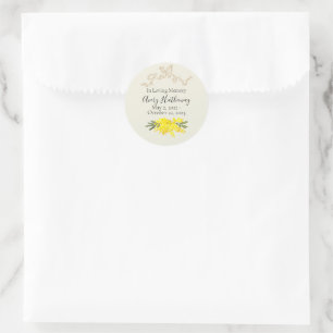Sticker Rond Mémorial funéraire fleuri jaune au ruban