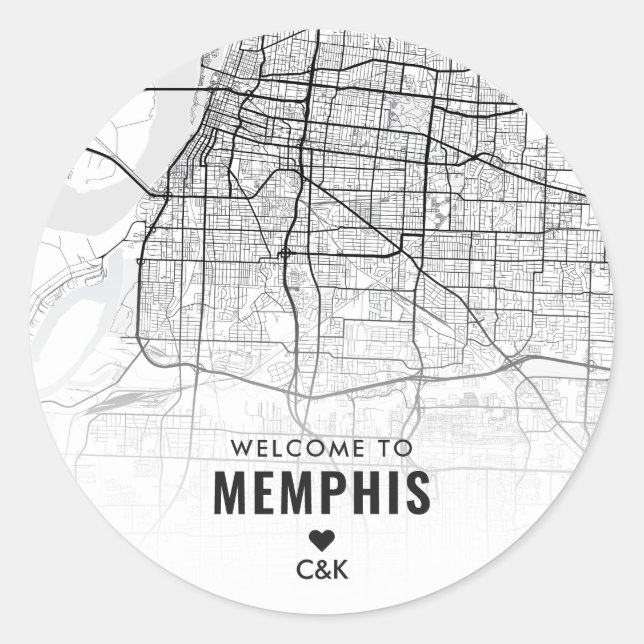 Sticker Rond Memphis, Tennessee City Map | Bienvenue Mariage (Devant)