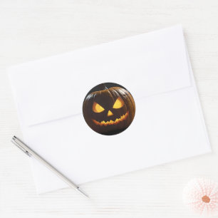 Sticker Rond Menacer Citrouille Halloween,