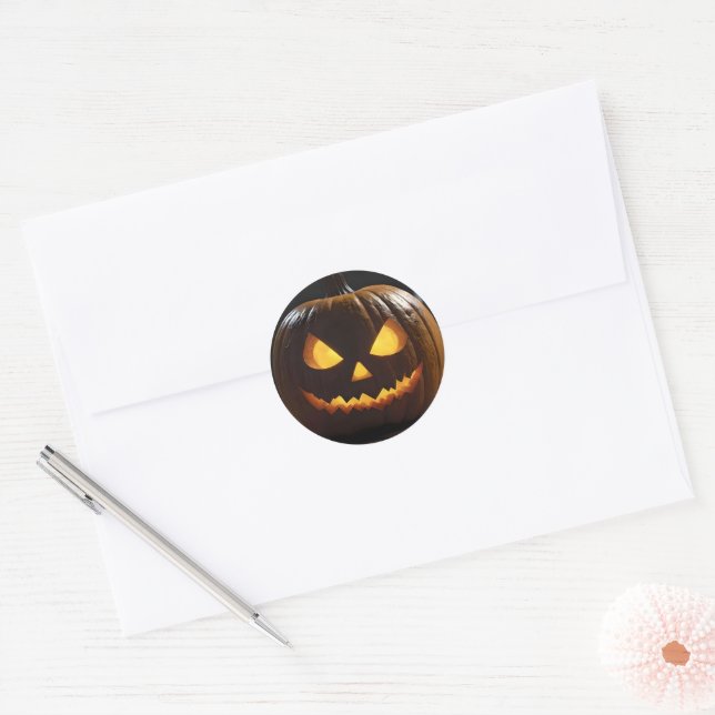 Sticker Rond Menacer Citrouille Halloween, (Enveloppe)