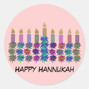 Sticker Rond Menorah Fleur Hannukah