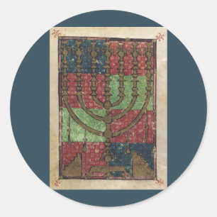 Sticker Rond Ménorah vintage, fête des lumières Hanukkah joyeux