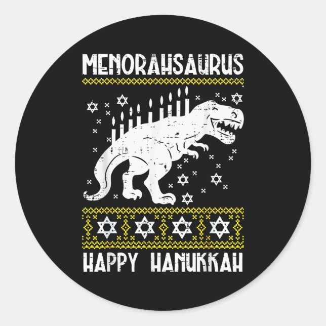 Sticker Rond Menorahsaurus Happy Hanukkah Dino Chanukah Toddler (Devant)