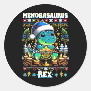 Sticker Rond Menorasaurus Rex Dino Trex Sweater de Noël dégueul