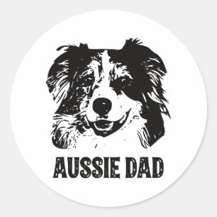 Sticker Rond Mens Aussie Papa - Australian Shepherd Chien Papa