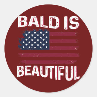 Sticker Rond Mens Bald is beautiful Patriotic American USA